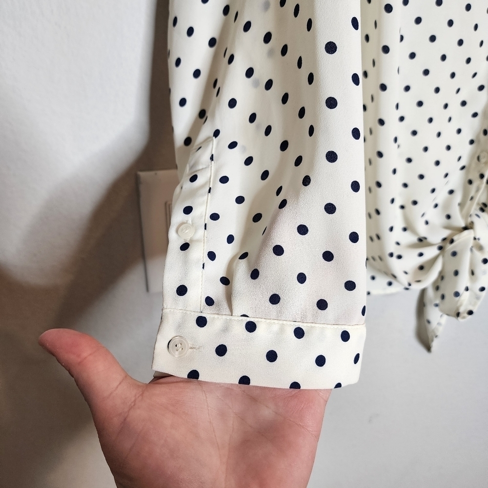 Talbots Tie Front Button Down Flowy Blouse. Navy/… - image 7